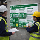 Branded First Aid Station with Health & Safety for Computer Operators Poster – 1200mm x 680mm – Rigid Plastic – Workplace Safety