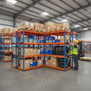 5x Heavy Duty Industrial Shelving - 1980mm High - 400kg Capacity - Steel - Blue & Orange