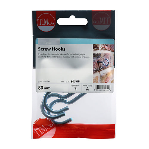 Screw Hooks - Zinc - 80mm