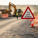 Premium Post Mounted Warning Sign Advising Brake Testing After Water Exposure - 600mm to 1500mm Sizes Available