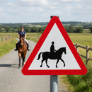 Premium Post Mounted Ridden Horses Warning Sign for Country Roads with Supplementary Distance Plate