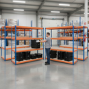 4x Premium Heavy Duty Shelving - 2200mm High - Blue & Orange with 8x 37L Plastic Storage Boxes