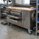 Mobile Stainless Steel 10 Drawer Tool Cabinet with Wood Worktop