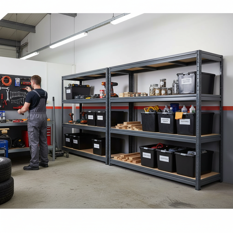 3x Heavy Duty Shelving - 1770mm High - Grey with 8x 62L Plastic Storage Boxes