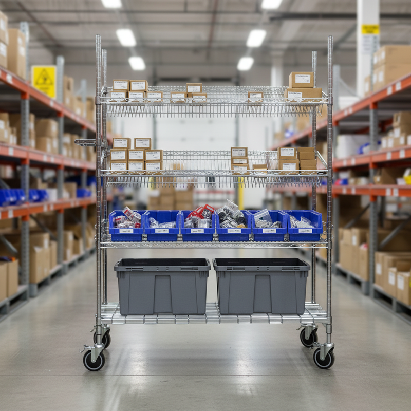 Premium Wire Picking Cart with Two Sloping Shelves - 4 Levels