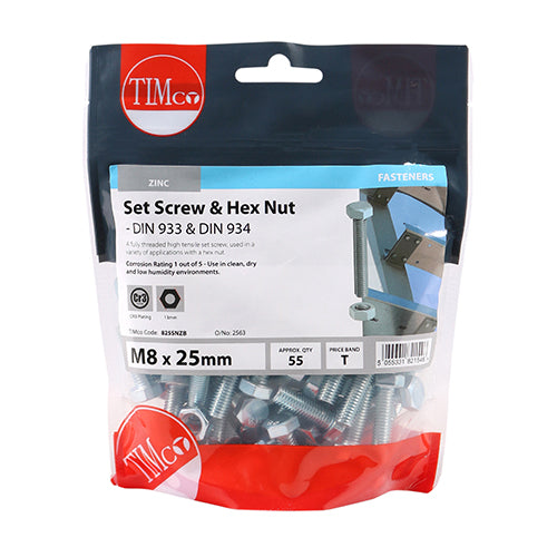Set Screws & Hex Nuts - Grade 8.8 - Zinc - M8 x 25
