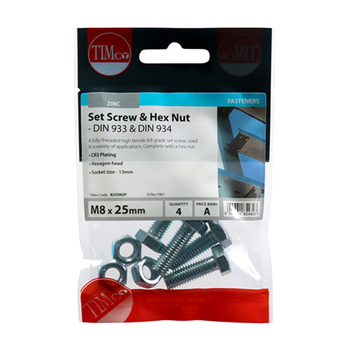 Set Screws & Hex Nuts - Grade 8.8 - Zinc - M8 x 25