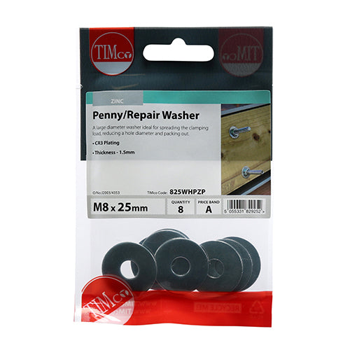 Penny / Repair Washers - Zinc - M8 x 25