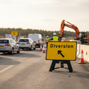Premium Diversion Arrow Up Left Sign 2702 - 1050x750mm Reflective with Quick Setup Frame