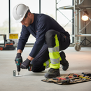 Professional Ladies Fit Trousers with Kneepad Pockets - Dark Navy/Hi-Vis Yellow