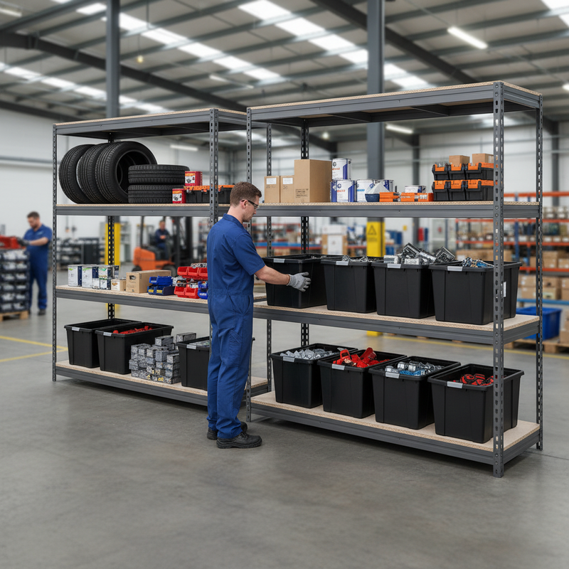 3x Heavy Duty Shelving - 1600mm High - Grey with 8x 37L Plastic Storage Boxes