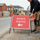 Professional Heavy Duty Works Traffic Left Arrow Road Sign - 1050x750mm with Engineer Grade Retroreflective Face