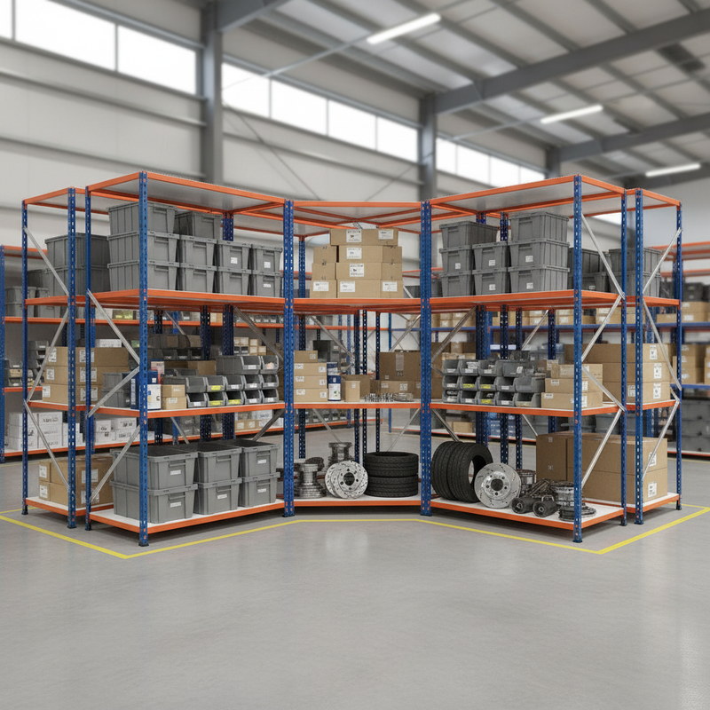 5x Heavy Duty Industrial Shelving - 2440mm High - 340kg Capacity - Melamine - Blue & Orange
