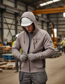 Premium Heavy Duty Zip Thru Hoodie with Durable Elbow Patches and High Neck Design for Ultimate Comfort