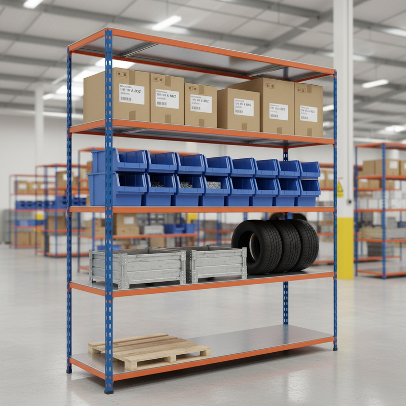 Heavy Duty Industrial Shelving Unit - 3050mm High - 340kg Capacity - Steel - Blue & Orange