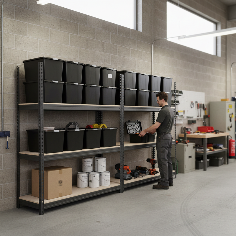 2x Heavy Duty Shelving - 2200mm High - Grey with 12x 62L Storage Boxes