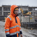 Premium Hi-Vis Orange/Navy Blue Rain Jacket with Extended Back, Windproof and Waterproof for Enhanced Workplace Visibility