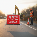 Premium Roll-Up Traffic Control Ahead Sign 1050x750mm - Durable, Portable and Chapter 8 Compliant for Mobile Works