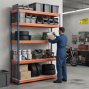 Heavy Duty Garage Shelving Unit - 1600mm High - 500kg Load Capacity - Blue & Orange