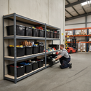 3x Premium Heavy Duty Shelving - 2000mm High - Grey with 12x 37L Plastic Storage Boxes