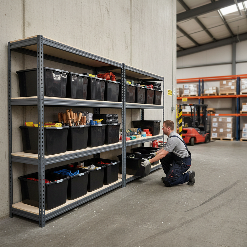 3x Premium Heavy Duty Shelving - 2000mm High - Grey with 12x 37L Plastic Storage Boxes