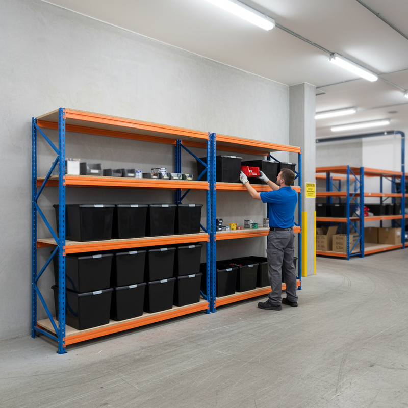 4x Premium Heavy Duty Shelving - 1600mm High with 12x 62L Plastic Storage Boxes