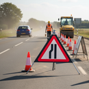 Premium Road Narrows Left Roll-Up Sign with Galvanized Steel Frame for Traffic Safety