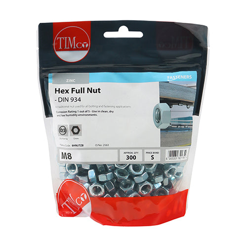 Hex Full Nuts - Zinc - M8