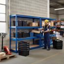 2x Premium Heavy Duty Shelving - 1770mm High - Blue with 8x 62L Plastic Storage Boxes