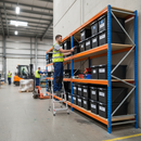 3x Heavy Duty Shelving - 2200mm High - Blue & Orange with 8x 37L Plastic Storage Boxes