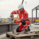 High-Performance Boilersuit with Kneepad Pockets - Hi-Vis Red/Dark Navy
