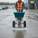 Premium Push-Along Stainless Steel Grit Spreader with 53kg Capacity and Pneumatic Wheels for All-Weather Use