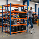 2x Premium Heavy Duty Shelving - 1600mm High - Blue & Orange with 8x 37L Plastic Storage Boxes