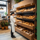 Professional Wooden Bakery Display with Bucket Shelves and Adjustable Configuration for Optimal Store Layout