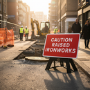 Premium Caution Raised Ironworks Sign with Reflective Face, 1050x750mm for Traffic Safety
