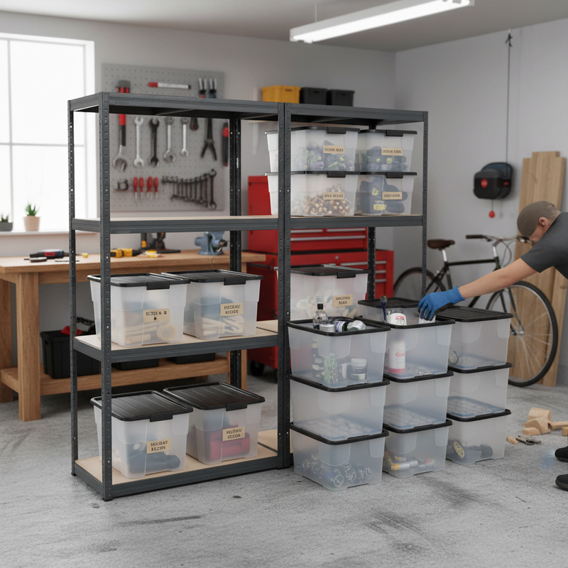 Heavy Duty Shelving Units with 12x 24L Plastic Storage Boxes - 1600mm High