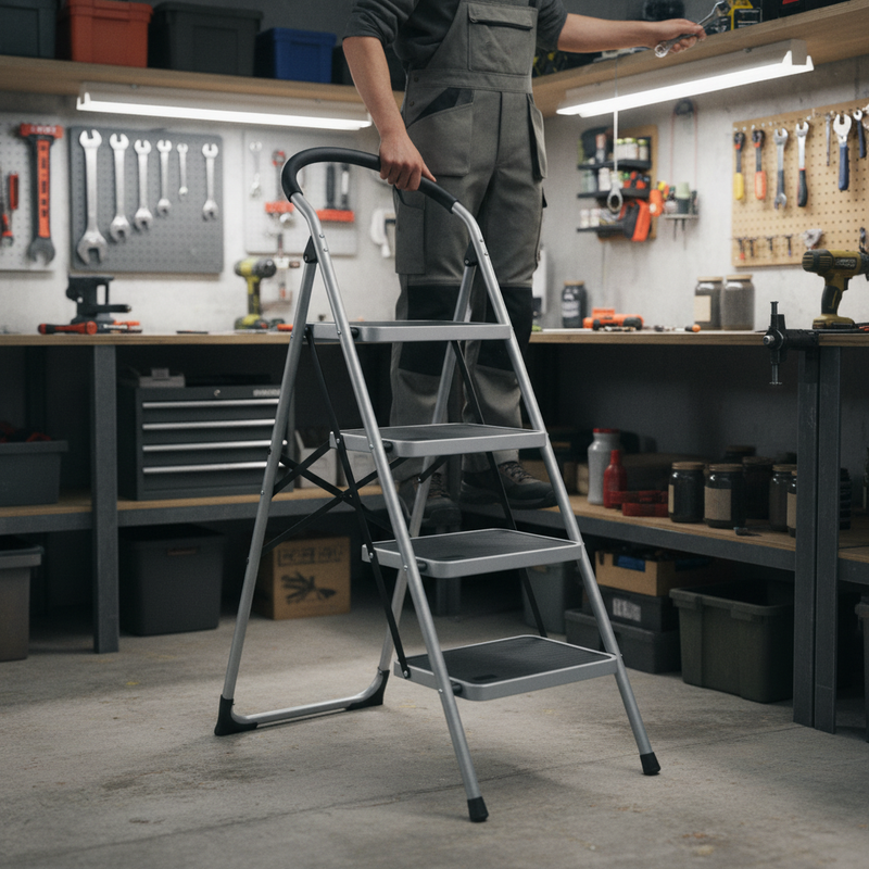 Heavy Duty Folding Step Ladder - 4 Tread for Safe Access