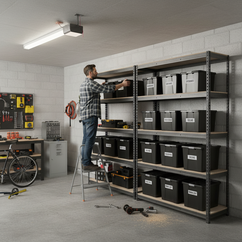 Premium Heavy Duty Shelving with 12x 37L Plastic Storage Boxes - 2200mm High