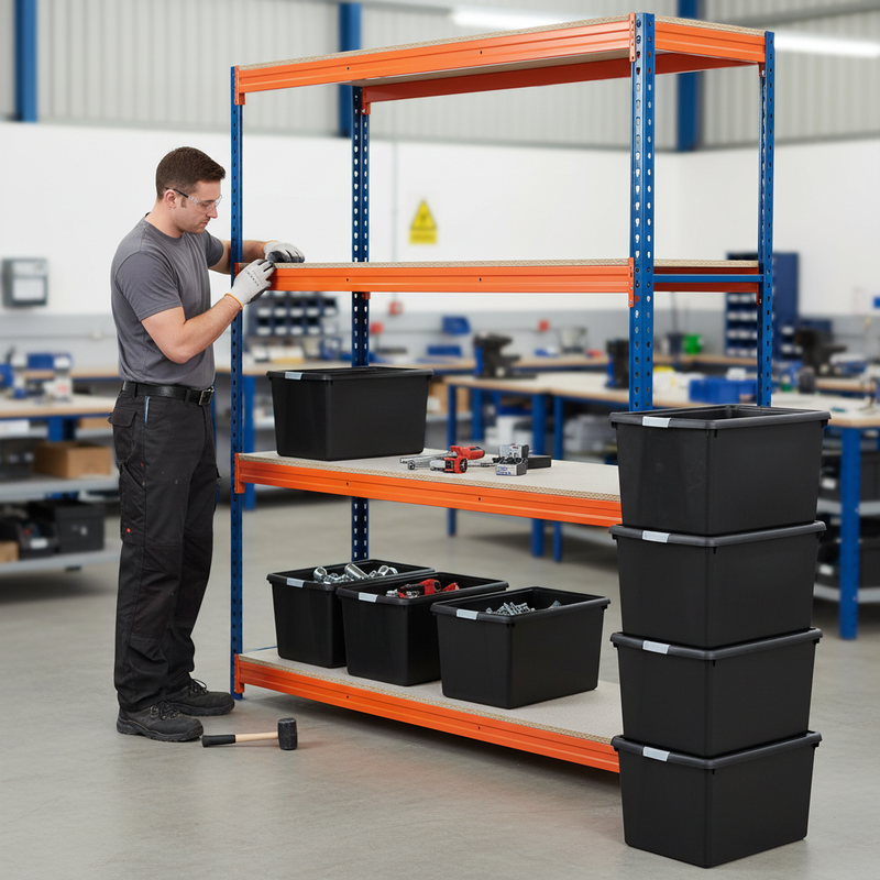 Heavy Duty Shelving Unit - 2200mm High with 12x 37L Storage Boxes