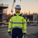 Heavy Duty Hi-Vis Yellow/Navy Blue Arc Flash & Fire Retardant Jacket with Inherent Flame Resistance and Smart Pocket Solutions
