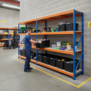 3x Premium Heavy Duty Shelving - 2000mm High - Blue & Orange with 8x 37L Plastic Storage Boxes