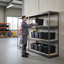3x Premium Heavy Duty Shelving - 1600mm High - Grey with 8x 62L Plastic Storage Boxes