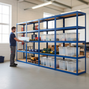 4x Heavy Duty Shelving Units - 1800mm High - Blue with 8x 60L Plastic Storage Boxes