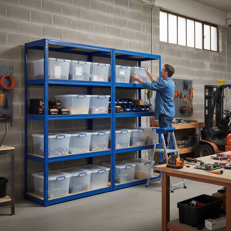 Heavy Duty Shelving Units with 12x 33.5L Storage Boxes - 1800mm High