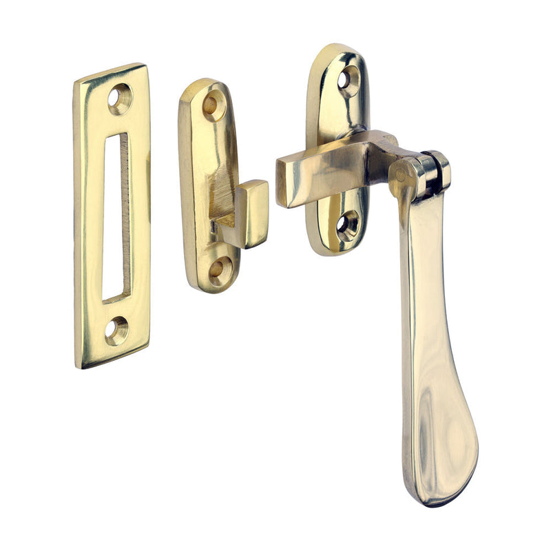 Hook & Mortice Plate Casement Fastener - Polished Brass - 54 x 19