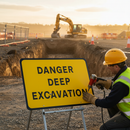 Professional Danger Deep Excavation Sign 1050x750mm for Safety Awareness Around Worksites