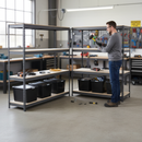 3x Premium Heavy Duty Shelving - 2200mm High - Grey with 8x 62L Plastic Storage Boxes