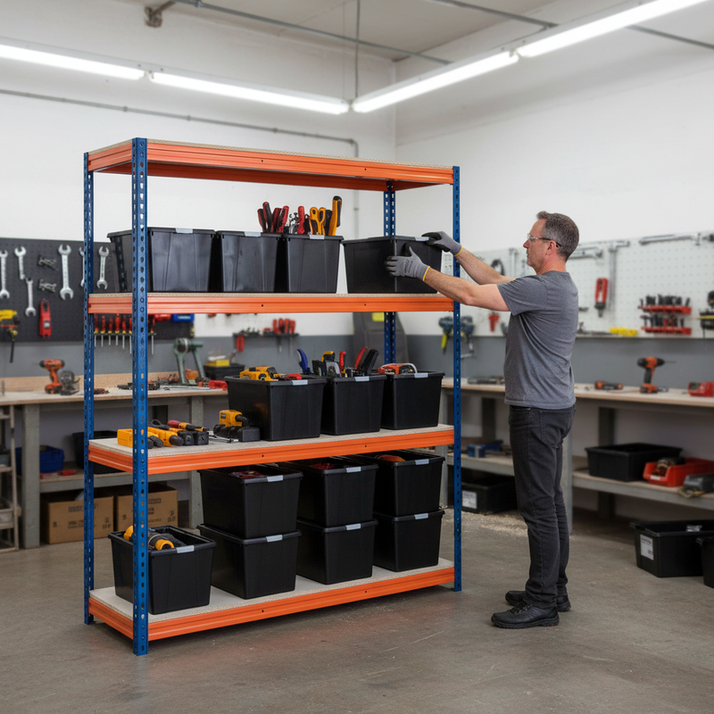 Heavy Duty Shelving with 12x 37L Plastic Storage Boxes - 1600mm High
