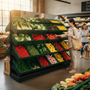 Premium 4 Tier Wall Display for Fruits and Vegetables - Versatile Add-On Bay with Adjustable Widths and Accessories