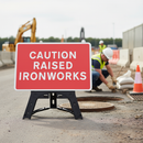 Premium Caution Raised Ironworks Sign with Reflective Face, 1050x750mm for Traffic Safety
